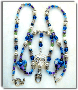 Blue and Purple Polymer Clay Beaded Lanyard