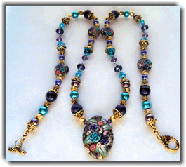 Blue and Purple Roses Polymer Clay beaded necklace