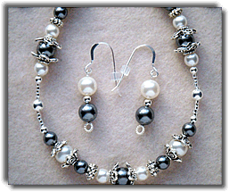 Gray and White Beaded Necklace with Matching Earrings