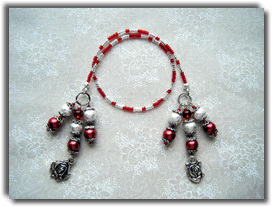 Red and Silver Rose Beaded Bookmark